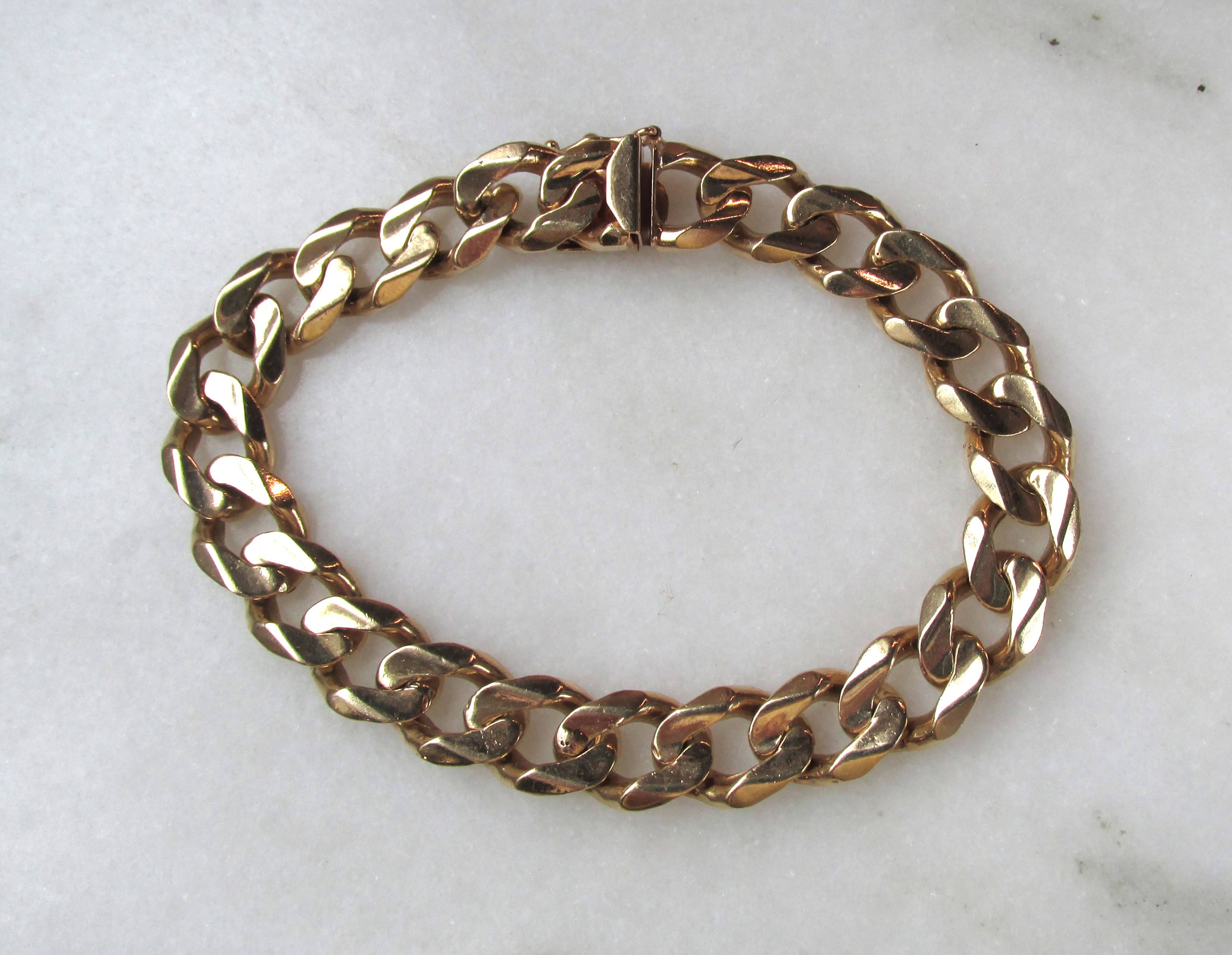 Heavy 14K Solid Yellow Gold Curb Chain Mens Bracelet ETC10948