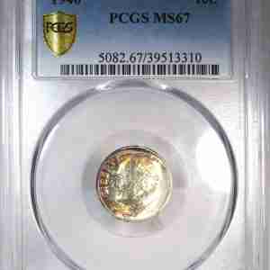 1946 Silver Roosevelt Dime PCGS MS67 Toned AT79
