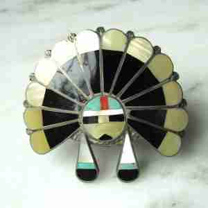 Vintage Zuni Headdress Sterling Silver Inlay Cuff Bracelet ETC11061