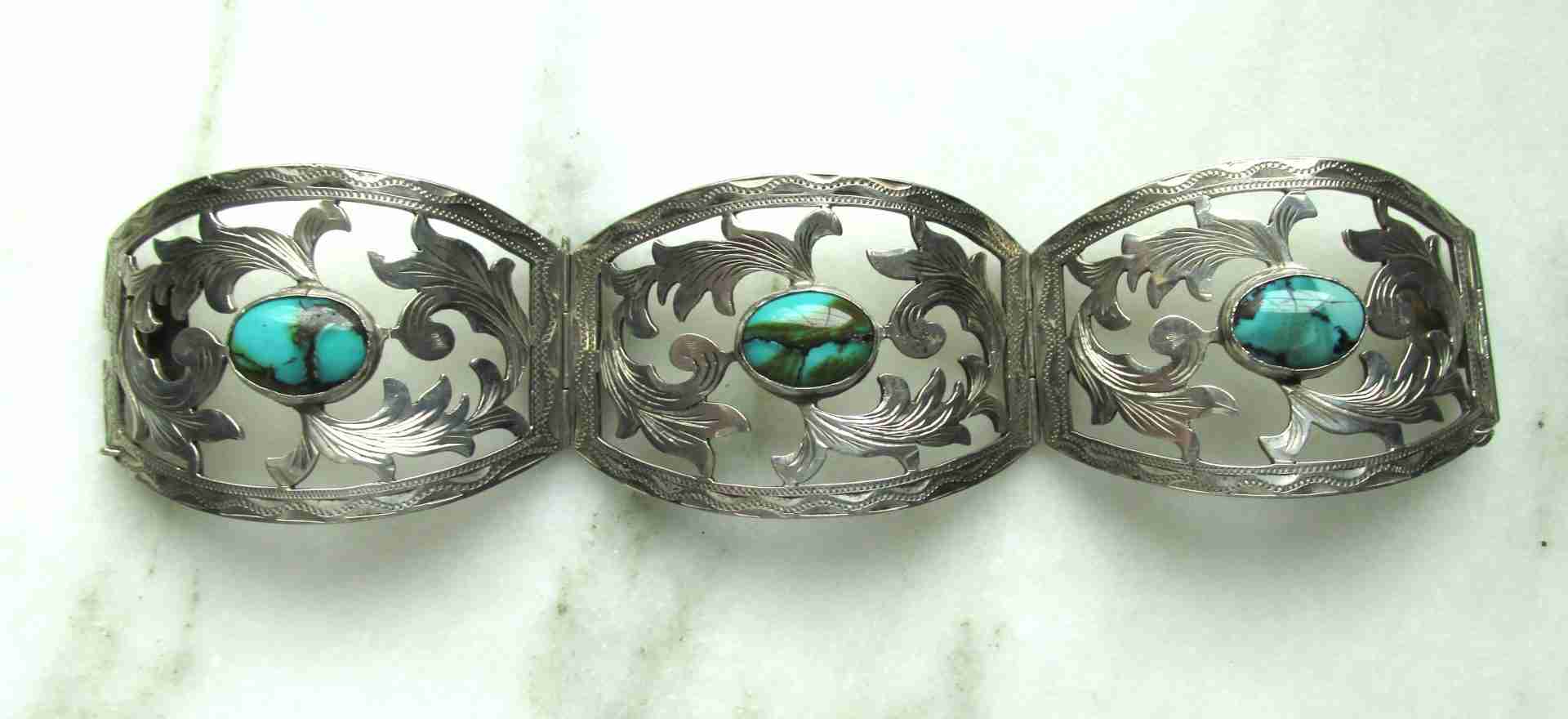 Vintage Women's Sterling Silver Turquoise Panel Bracelet ETC11063