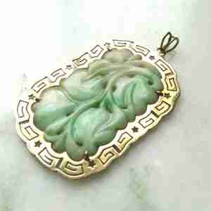 14K Carved Jade Necklace Pendant ETC11071
