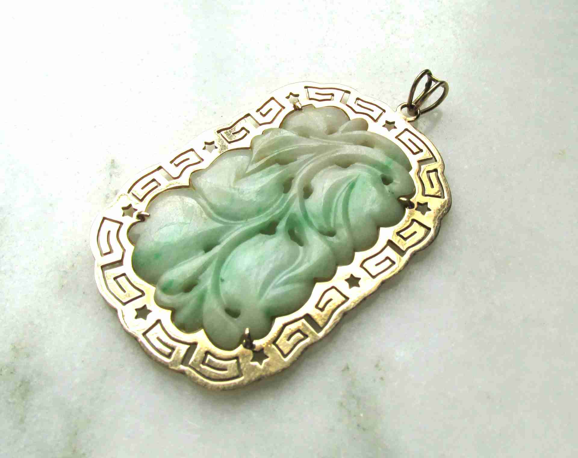 14K Carved Jade Necklace Pendant ETC11071