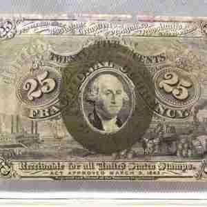1863 25 Cents 2nd Issue Fractional Currency Note FR1283 CU Details PC818