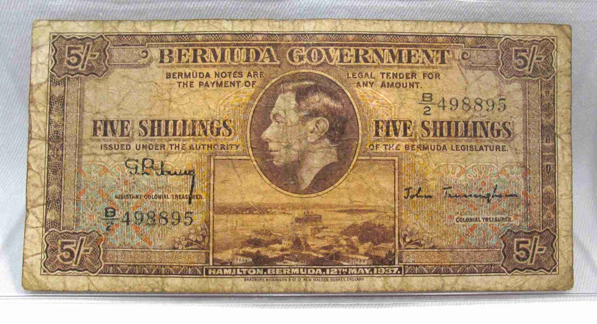 1937 Bermuda 5 Shilling Paper Note PC819