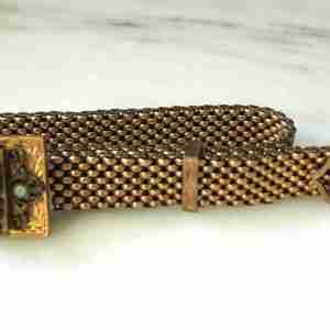 Antique Victorian Gold Filled Metal Mesh Slide Bracelet w/ Stones ETC11083