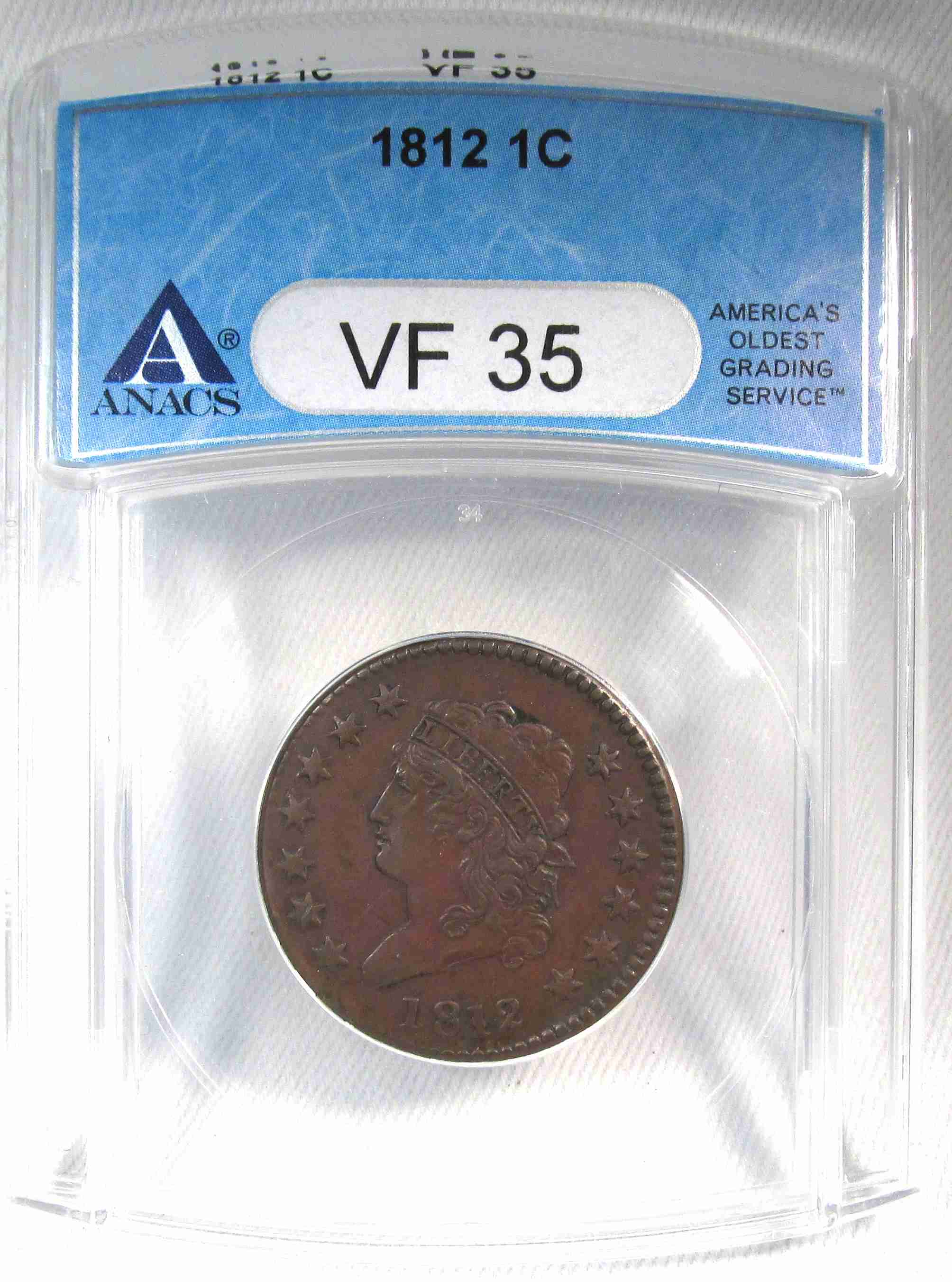 Blue Chip Quality 1812 Classic Head Large Cent ANACS VF35 XX168