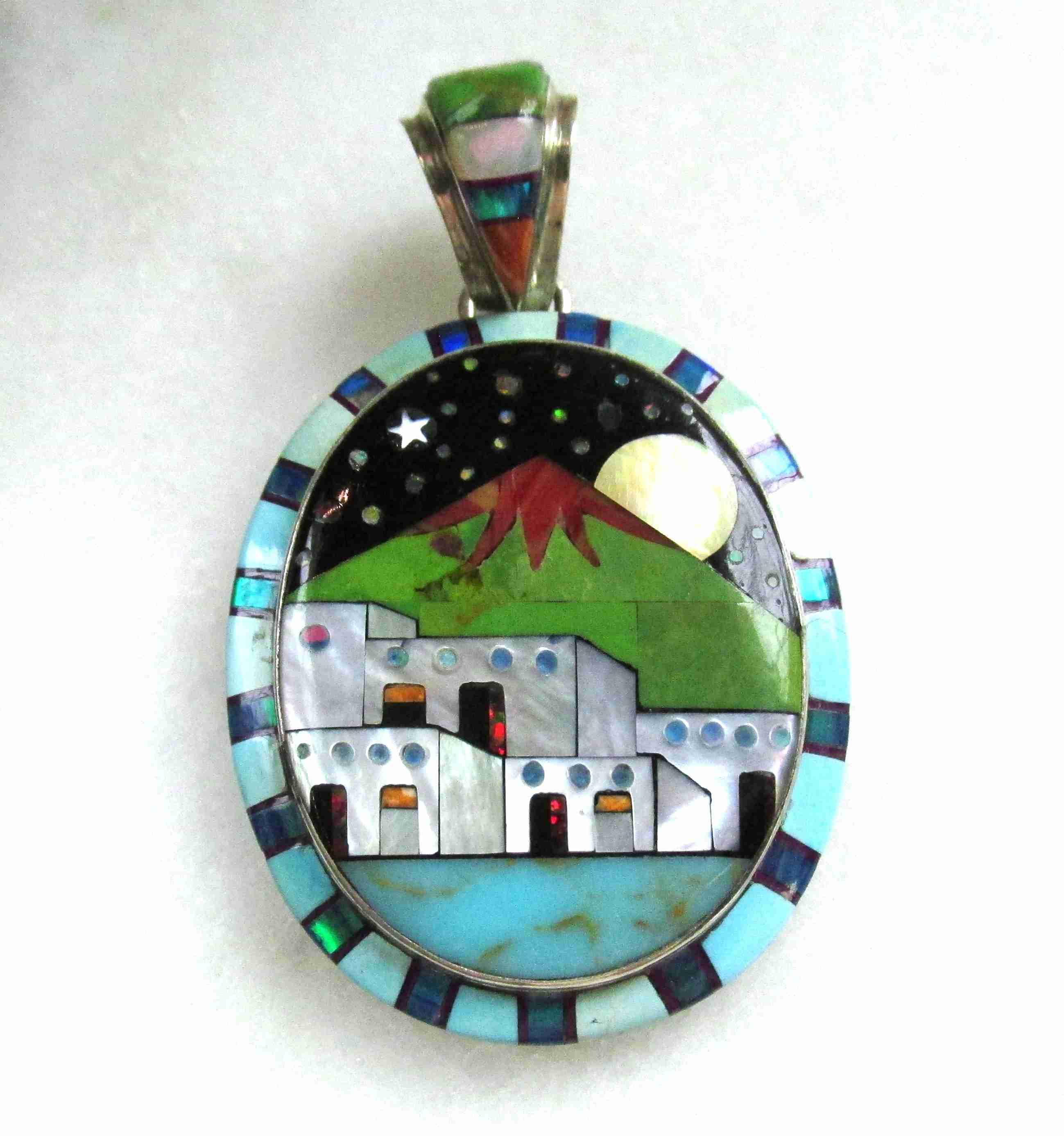 Multi Stone Inlay Southwest Adobe Home Volcano Starry Sky Necklace Pendant ETC11121