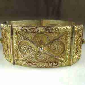Vintage Topazio Portugal Filigree Gold-Plated Sterling Panel Bracelet ETC11129
