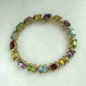 Vintage 14K Yellow Gold Mixed Gemstone Tennis Bracelet ETC11130