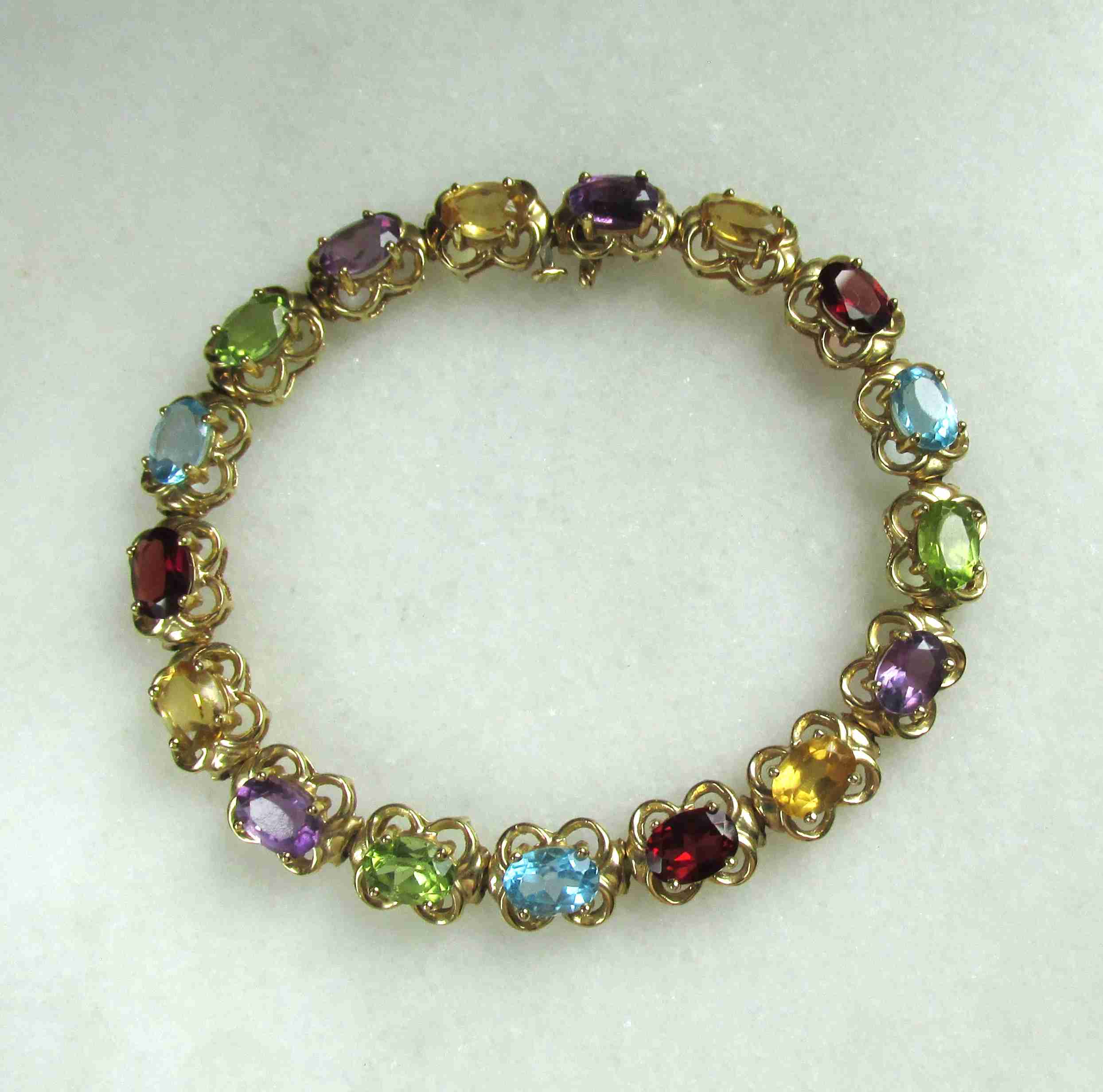 Vintage 14K Yellow Gold Mixed Gemstone Tennis Bracelet ETC11130