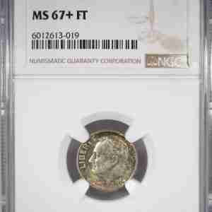 1964-D Low Pop/ Top Pop Silver Roosevelt Dime NGC MS67+ FT Toned AJ124