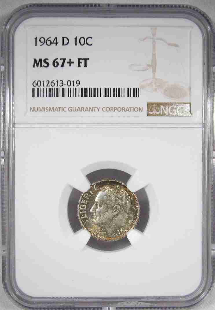 1964-D Low Pop/ Top Pop Silver Roosevelt Dime NGC MS67+ FT Toned AJ124