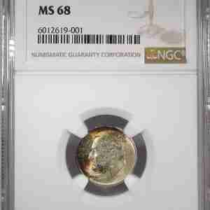 1952-S Silver Roosevelt Dime NGC MS68 Toned Low Pop Coin AJ167