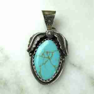Vintage Sterling Silver Navajo Turquoise Necklace Pendant ETC11167
