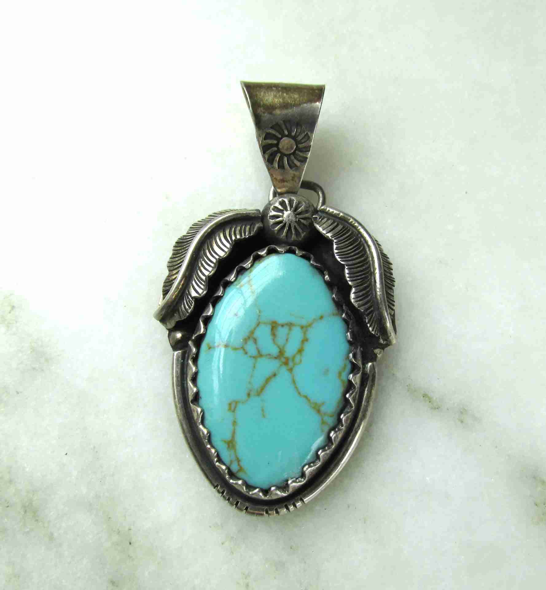 Vintage Sterling Silver Navajo Turquoise Necklace Pendant ETC11167