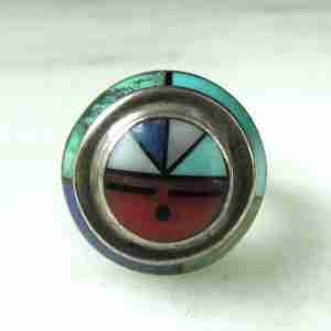 Vintage Sterling Zuni Sun God Jim Harrison Handmade Multi Stone Inlay Ring ETC11168