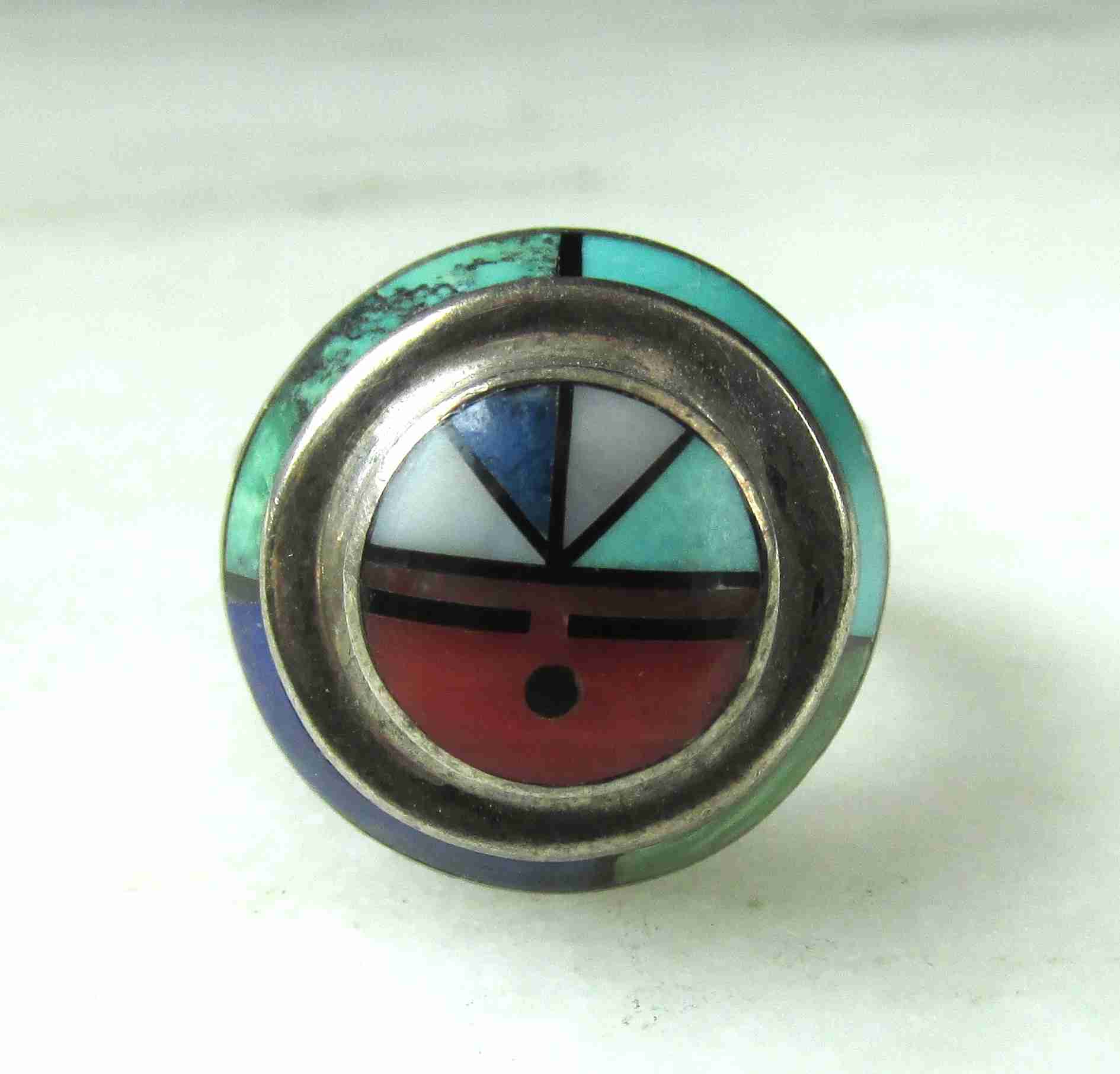 Vintage Sterling Zuni Sun God Jim Harrison Handmade Multi Stone Inlay Ring ETC11168