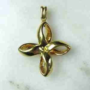 14K Yellow Gold Italy Puffy Hollow Cross Necklace Pendant ETC11174