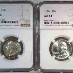 1959 & 1960 Silver Washington Quarters NGC MS64 Coin Lot AT741