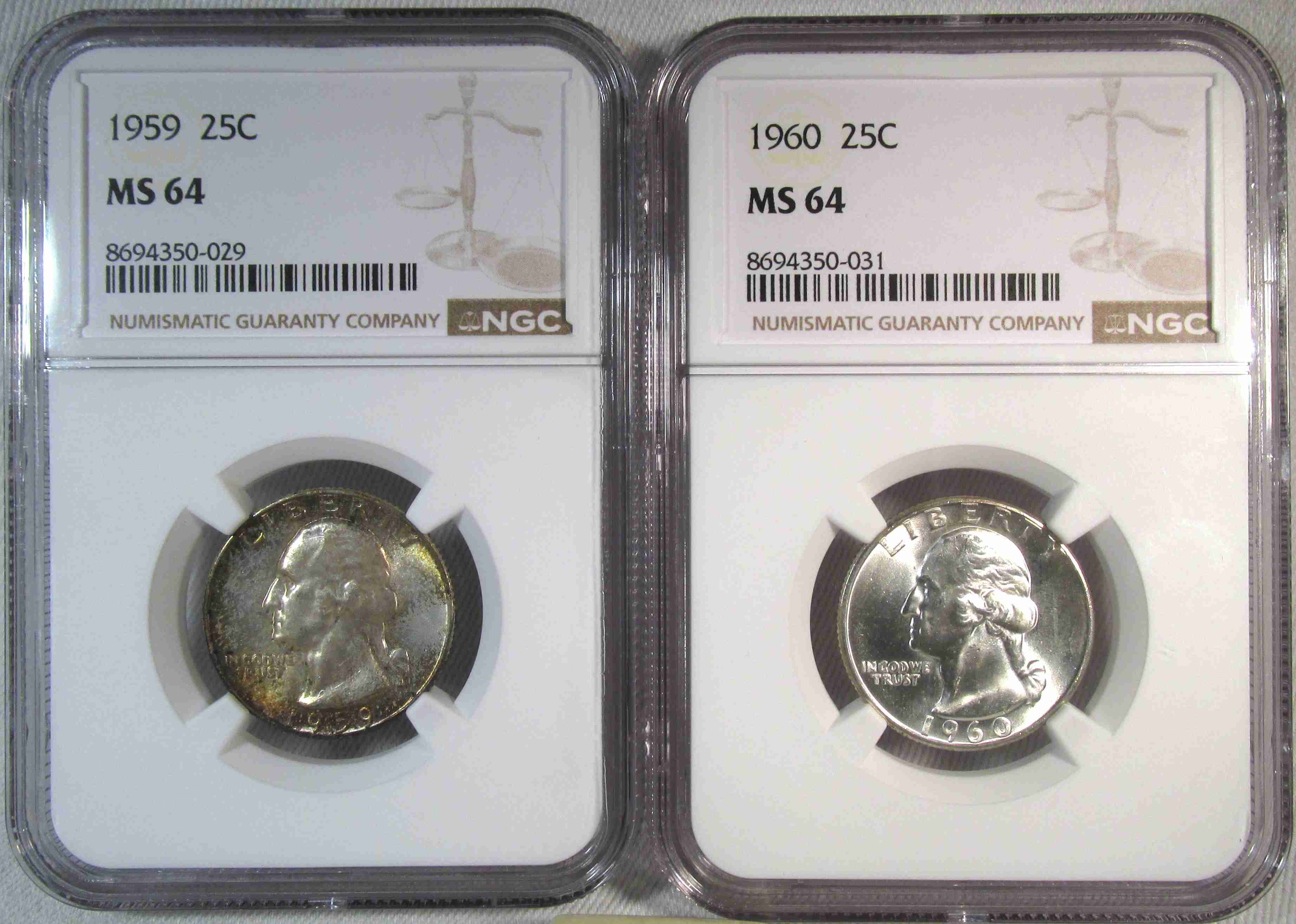 1959 & 1960 Silver Washington Quarters NGC MS64 Coin Lot AT741