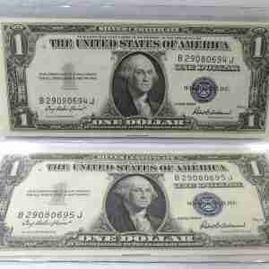 1935F $1 Silver Certificates 2 Consecutive Note BJ Block RARE Late Printing CH CU PC908