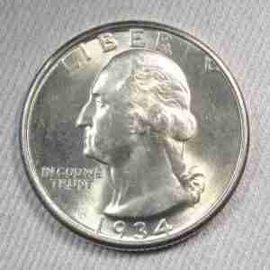 1934 Medium Motto Silver Washington Quarter VCH UNC Coin AT763