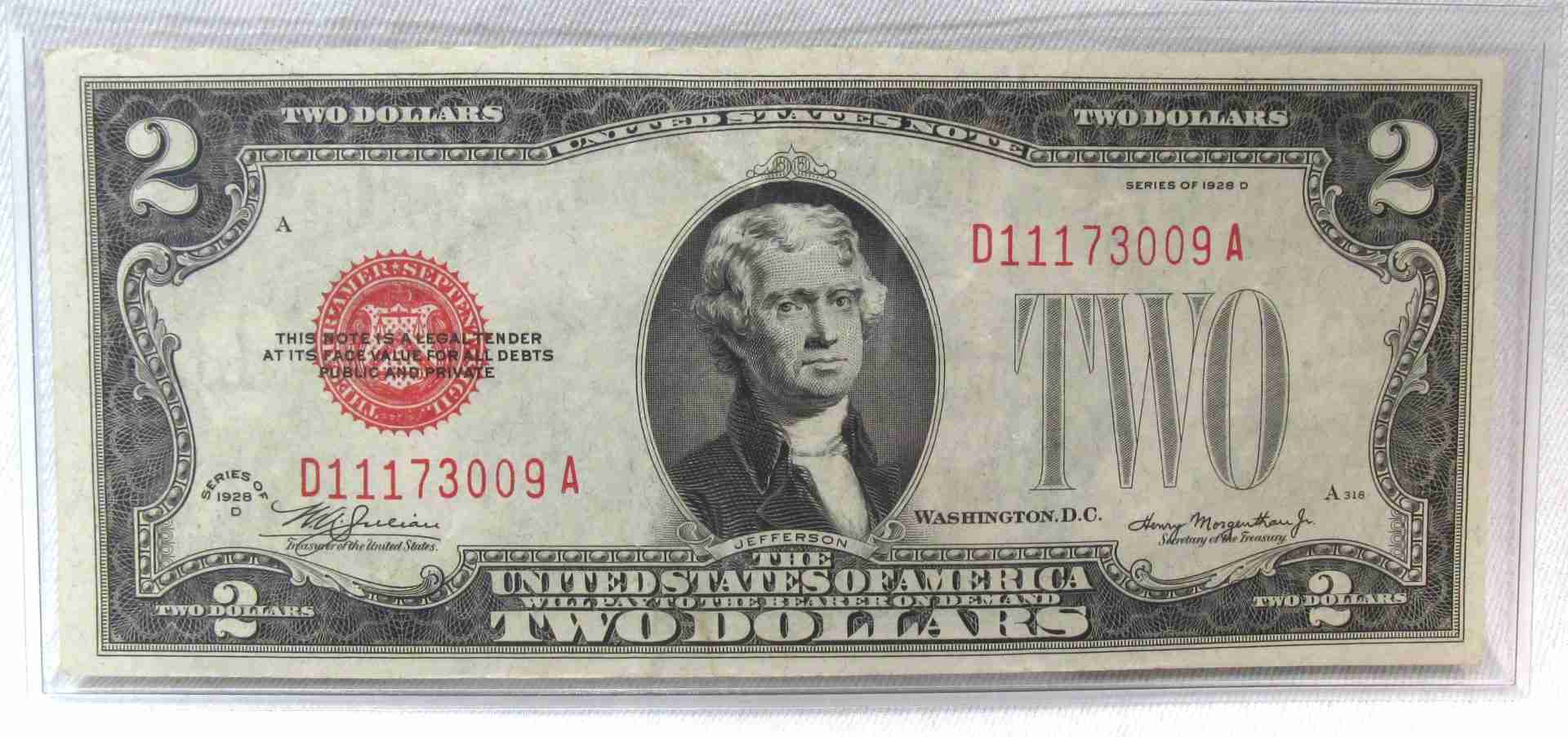 1928D $2 US Large Red Seal Note XF PC914