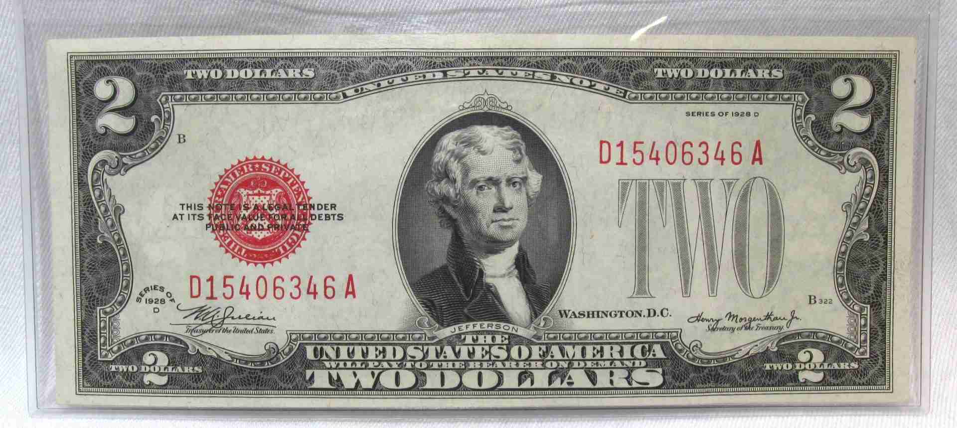 1928-D $2 United States Red Seal Note CH Crisp XF PC915