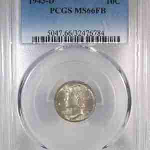 1943-D Silver Mercury Dime PCGS MS66FB Full Bands AT917