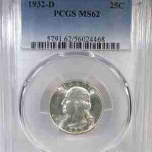 1932-D Washington Quarter PCGS MS62 Coin AT930