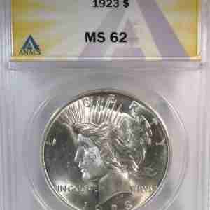 1923 Silver Peace Dollar ANACS MS62 Coin AT934