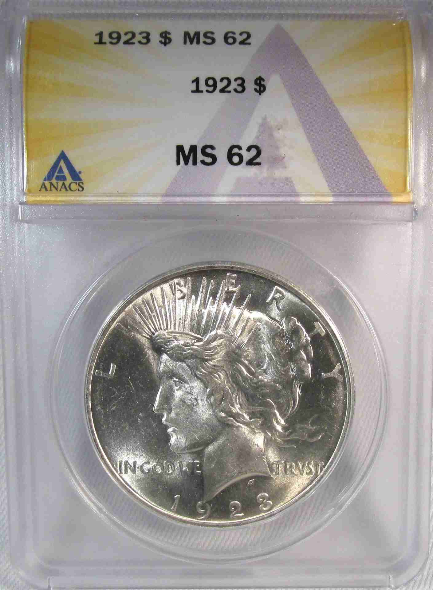1923 Silver Peace Dollar ANACS MS62 Coin AT934