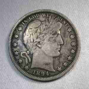 1894 Silver Barber Half Dollar VF Details Coin AU48