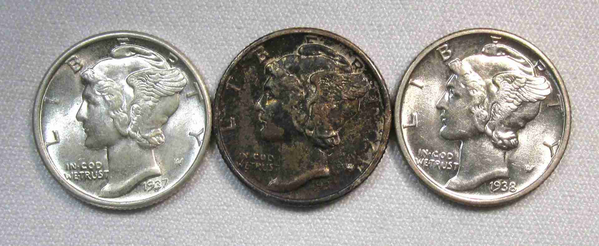 1937-1938 Silver Mercury Dimes Lot of 3 Coins AU82