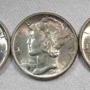 1944-1945 Silver Mercury Dimes Lot of 3 Coins AU83
