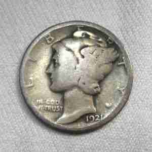 1921 Silver Mercury Dime AU87
