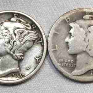 1920-S & 1921 Silver Mercury Dimes Lot of 2 AU132