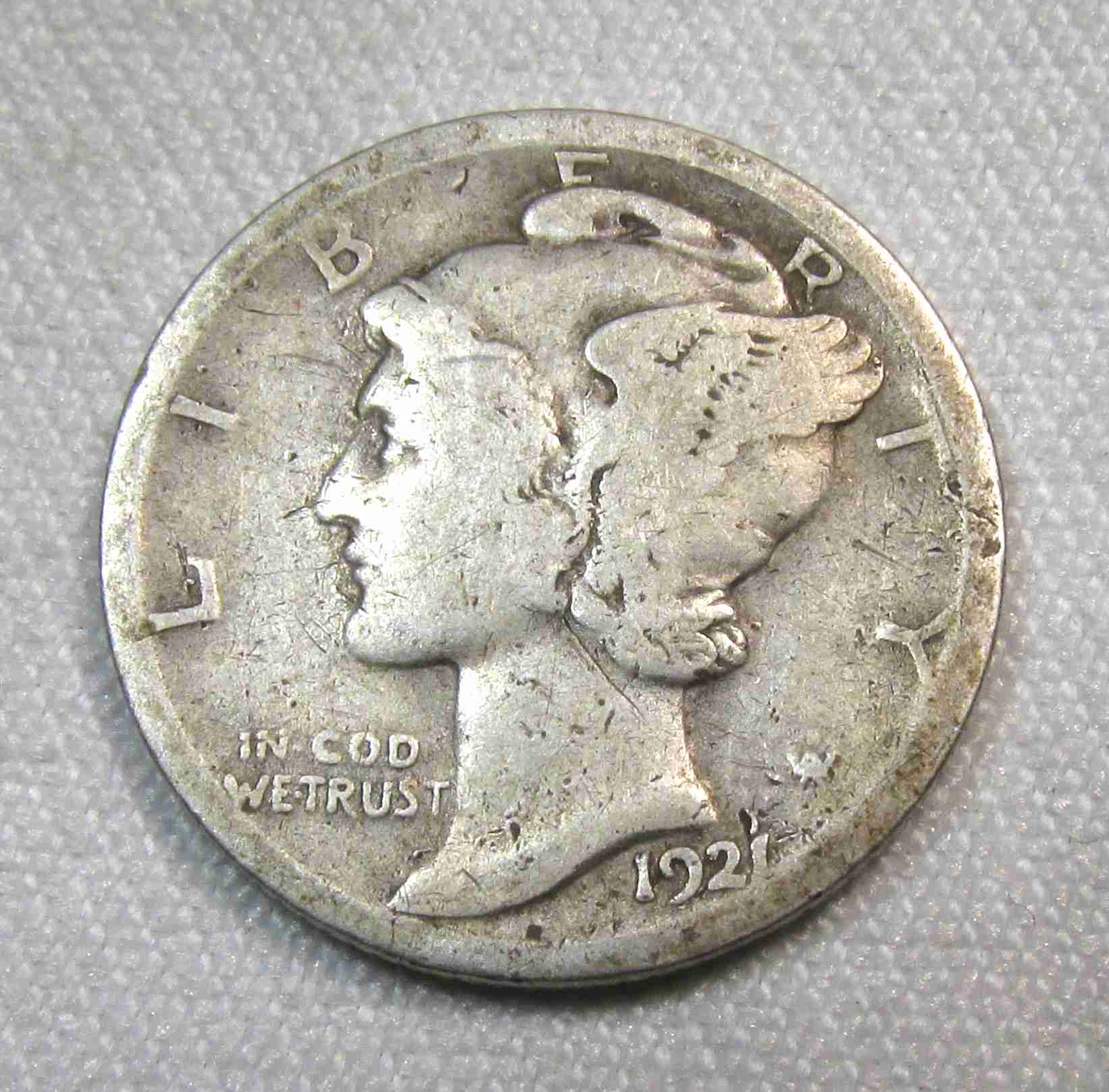 1921 Silver Mercury Dime Key-Date CH AG Coin AU178