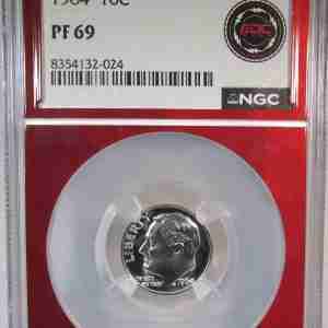 1964 Silver Proof Roosevelt Dime NGC PF69 EDC Red Holder Core AU211