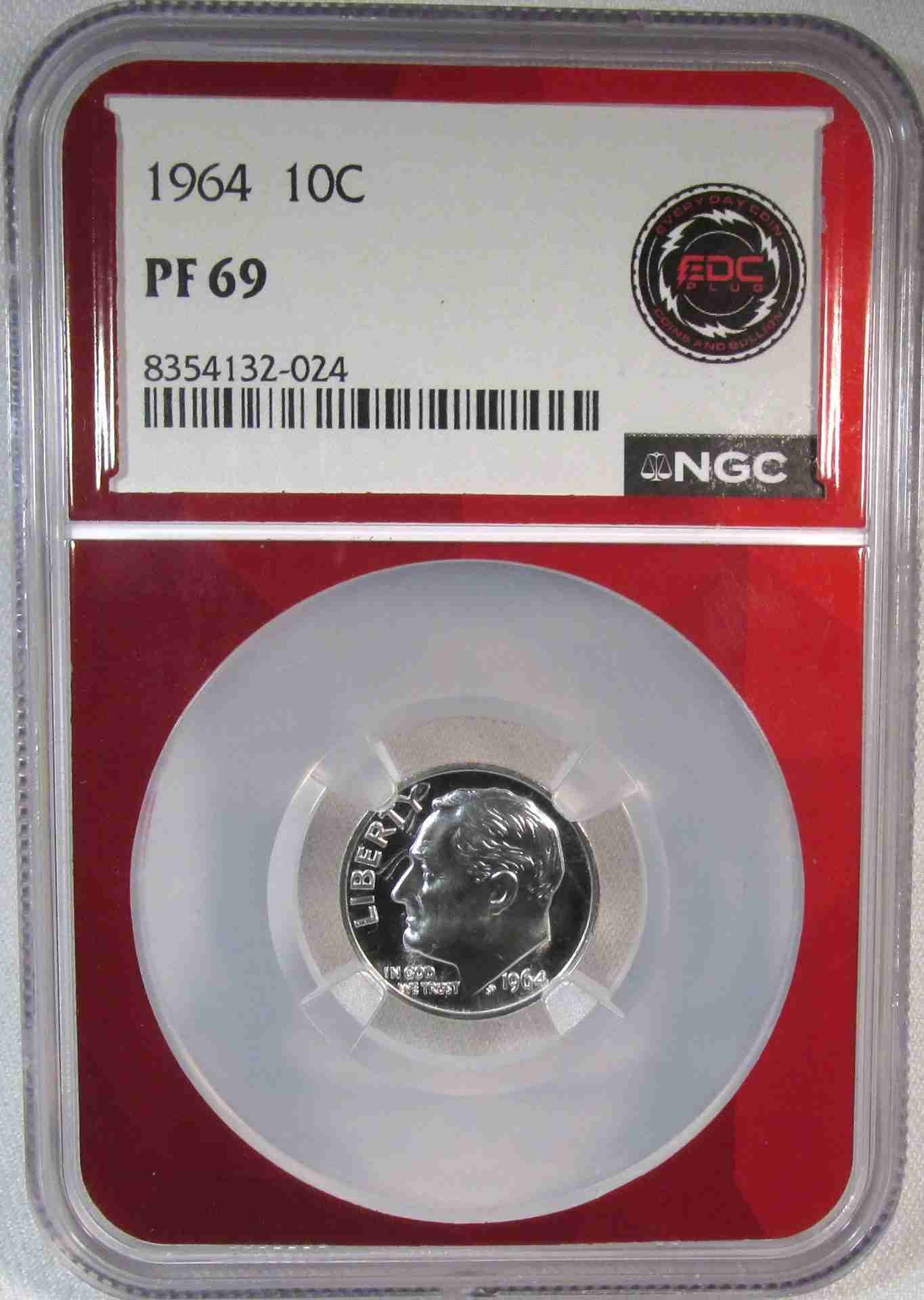 1964 Silver Proof Roosevelt Dime NGC PF69 EDC Red Holder Core AU211