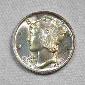 1942 Silver Mercury Dime GEM UNC FB Coin AU252