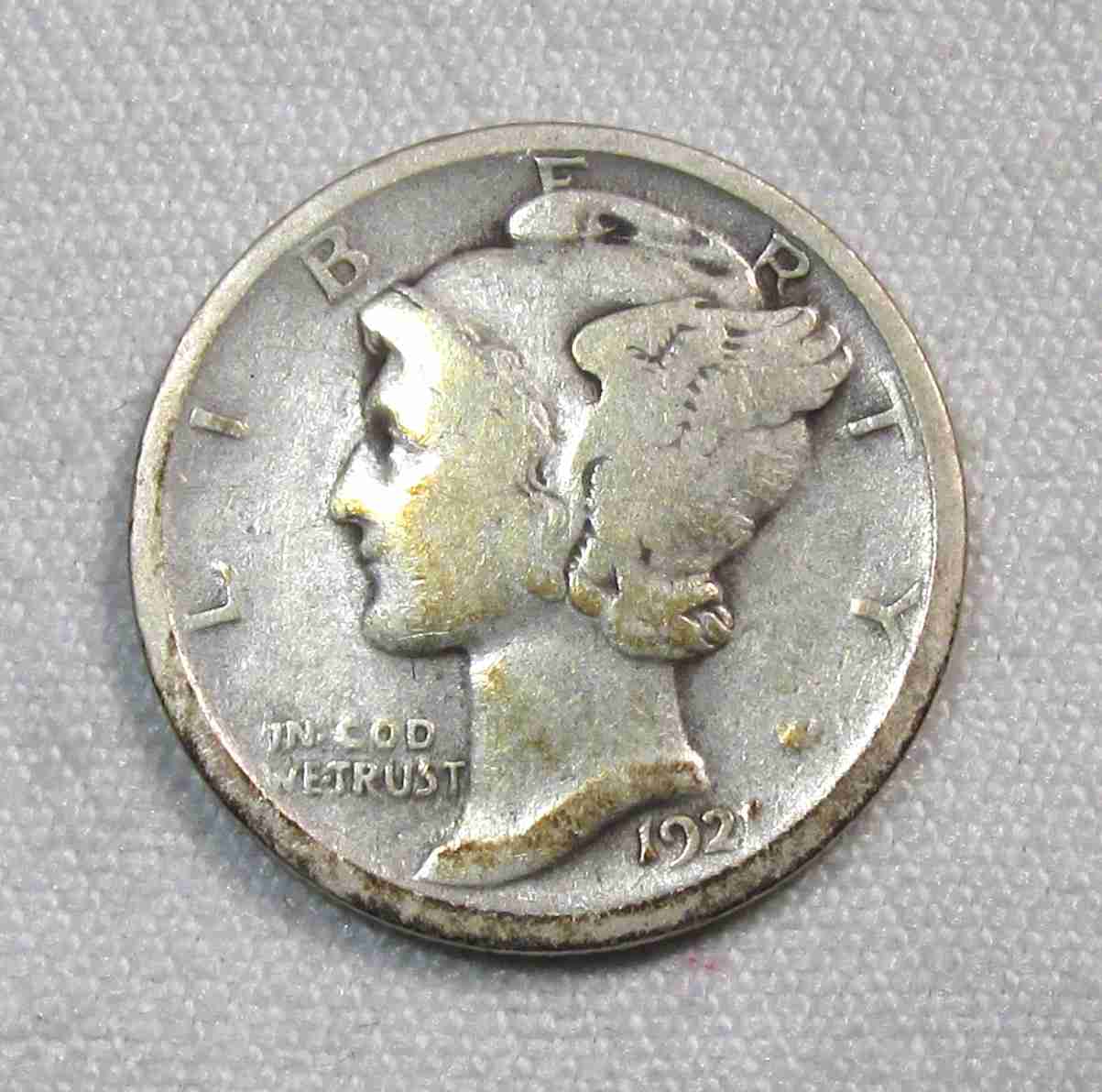 1921 Silver Mercury Dime Key Date VG Coin AU272