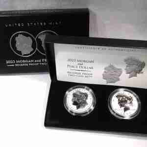 2023 Morgan & Peace Dollar Reverse Proof Set in OGP w/COA AU305
