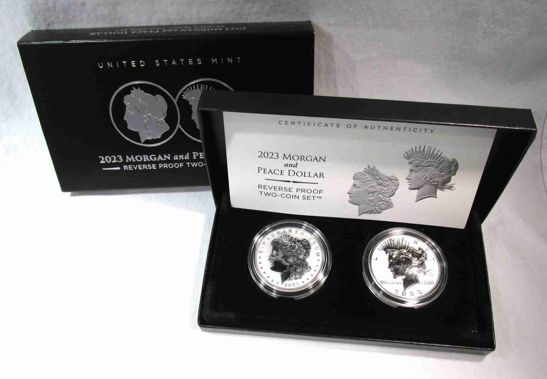 2023 Morgan & Peace Dollar Reverse Proof Set in OGP w/COA AU305