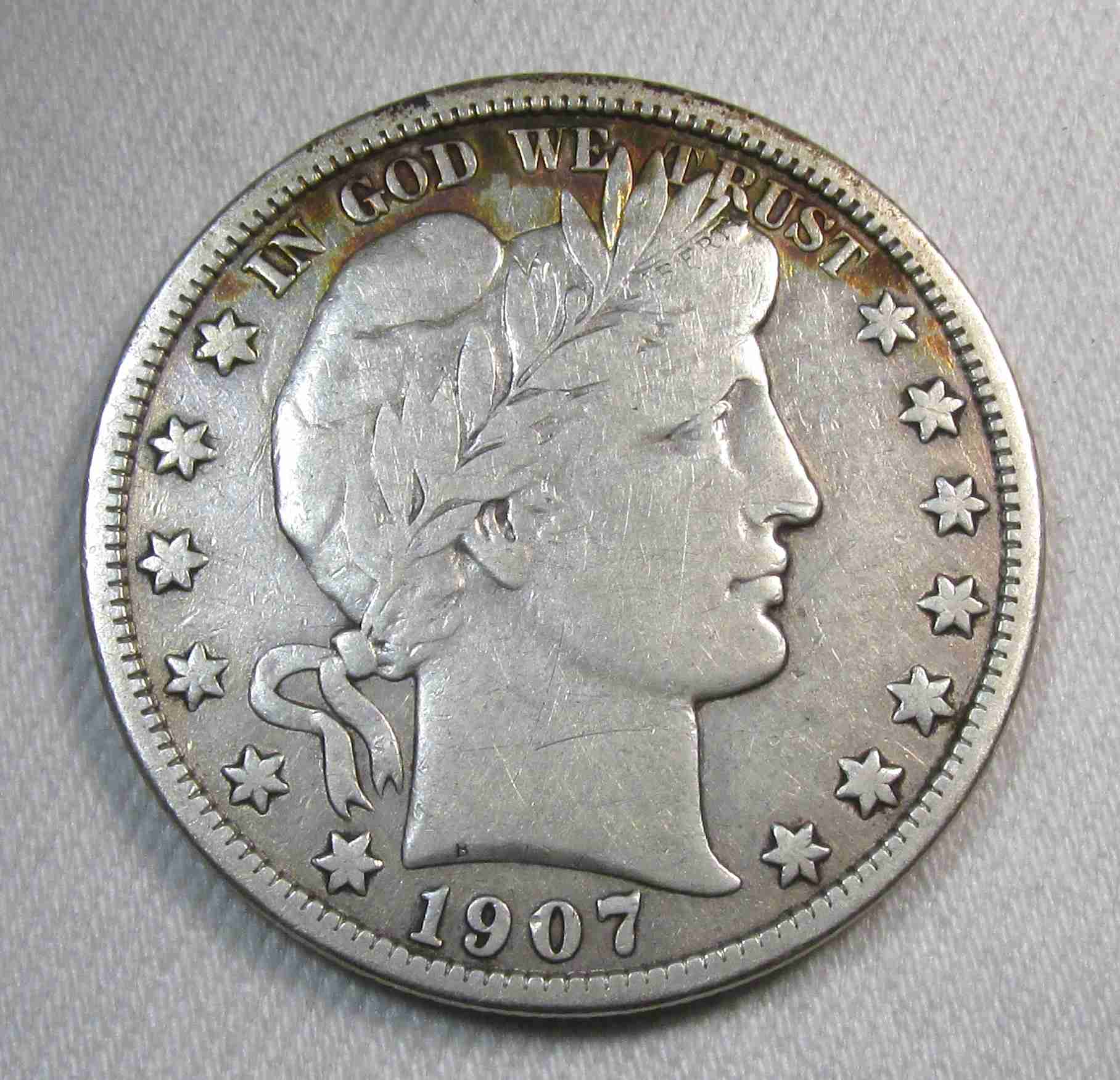 1907-D Silver Barber Half Dollar CH F Details Coin AU362