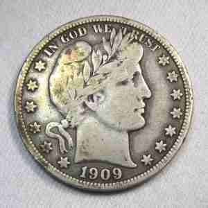 1909 Silver Barber Half Dollar Fine Coin AU363