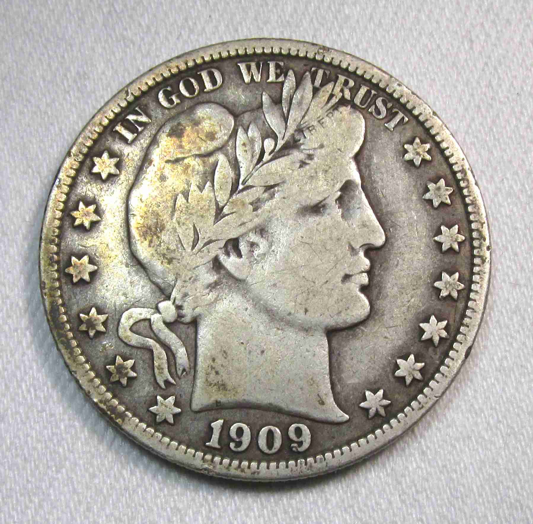 1909 Silver Barber Half Dollar Fine Coin AU363