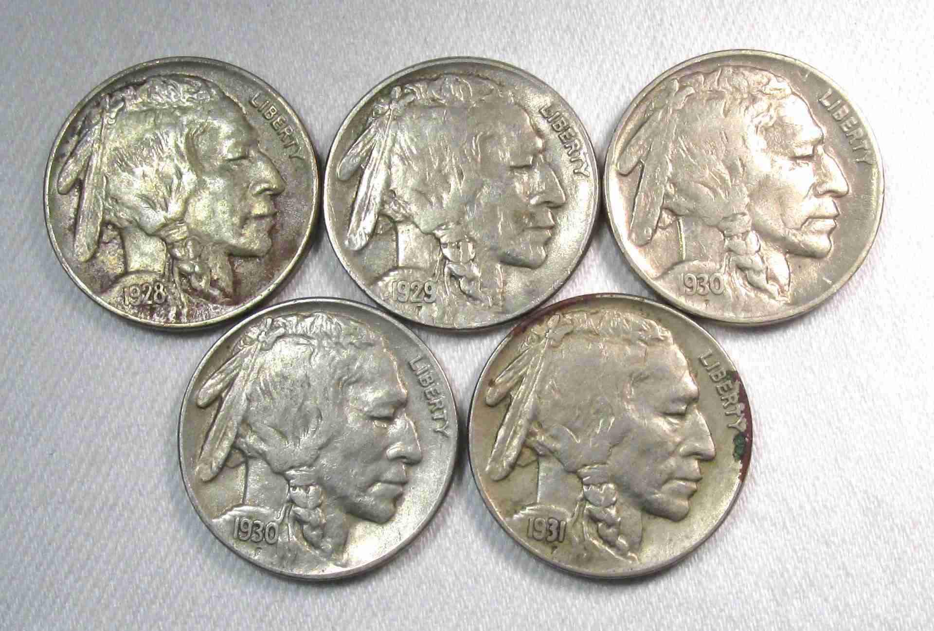1928-1931 Buffalo Nickels Lot of 5 Coins AU-XF AU376