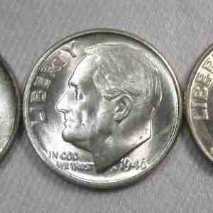 1946-1947 Silver Roosevelt Dime Lot of 3 Coins UNC AU377
