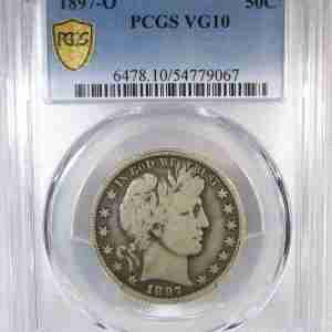 1897-O Silver Barber Half Dollar PCGS VG10 Certified Coin AU459